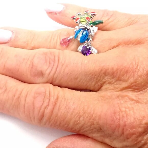 Christian Dior Milly Carnivora Epinosa 18k Gold Diamond Peridot Tourmaline Ring - Picture 8 of 12